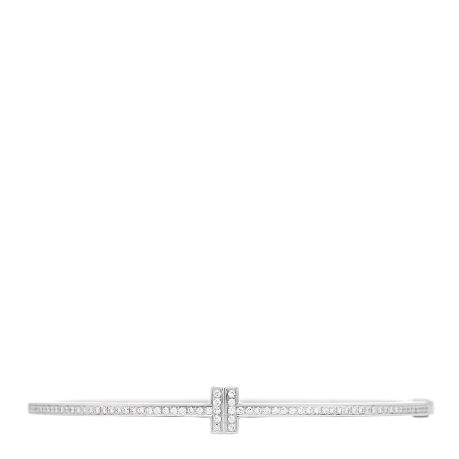 Tiffany 18K White Gold Diamond T Hinged Wire Bangle Bracelet 1 of 4