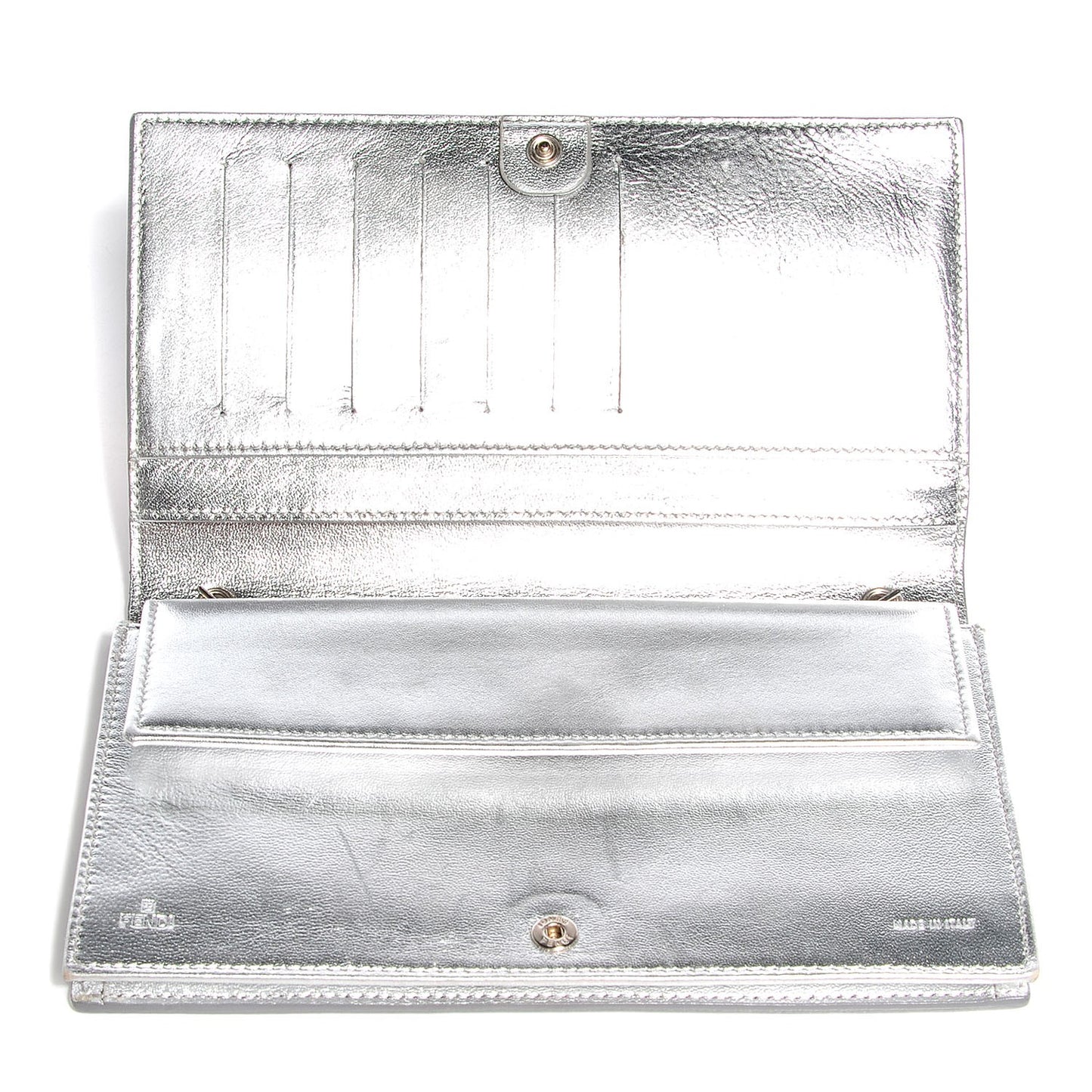 Metallic Calfskin Wallet On Chain Silver