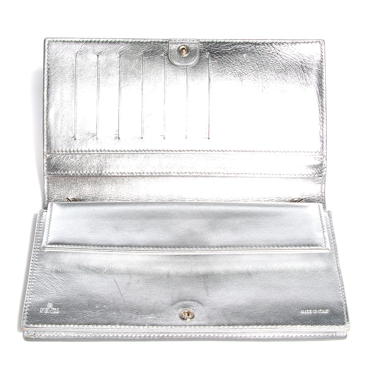 Fendi Metallic Calfskin Wallet On Chain Silver 5 of 8