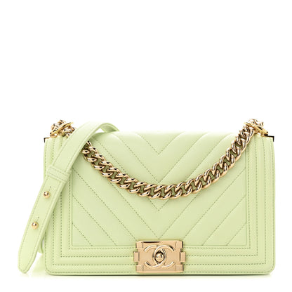 Chanel Caviar Chevron Quilted Medium Boy Flap Light Green 1 of 10