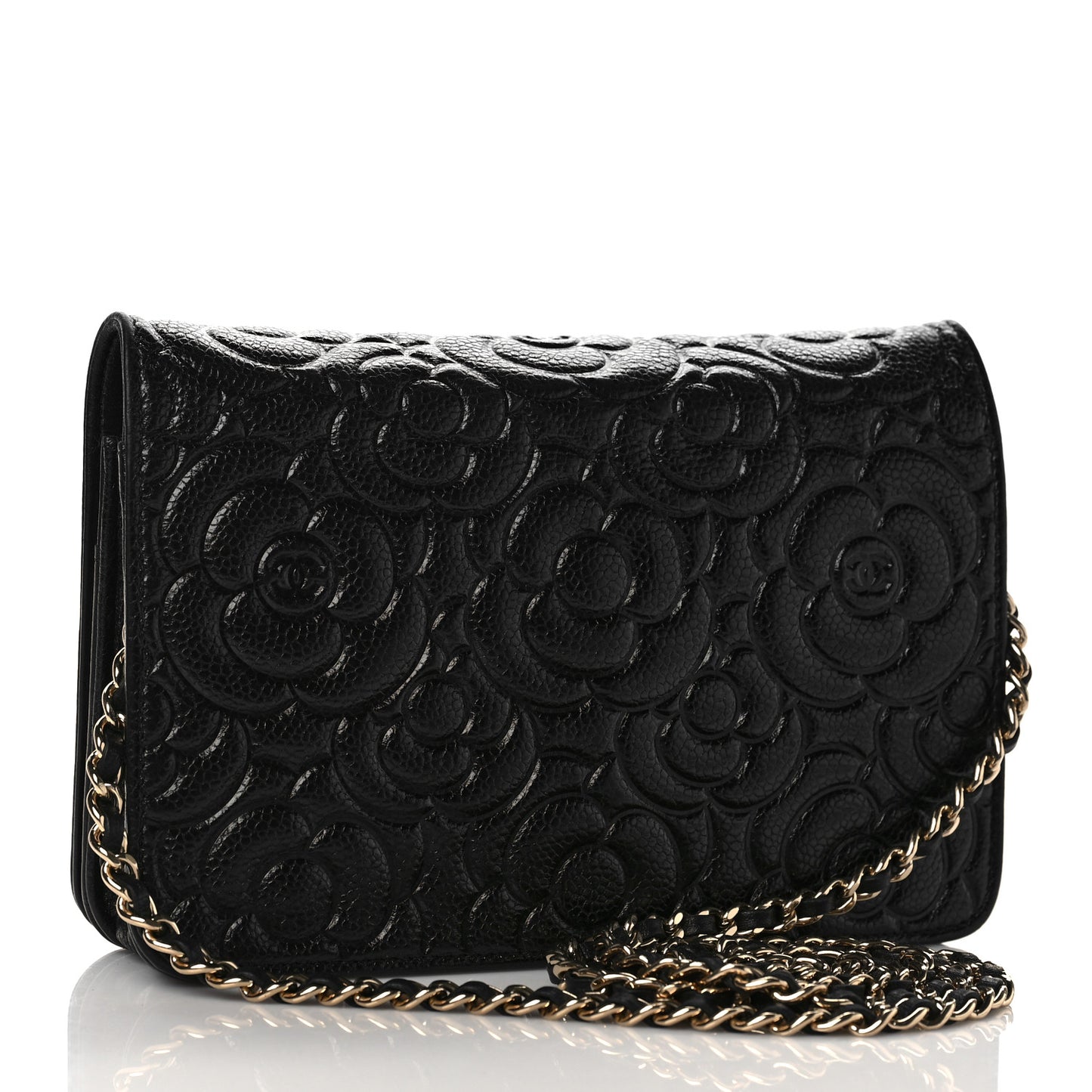 Caviar Camellia Embossed Wallet On Chain WOC Black