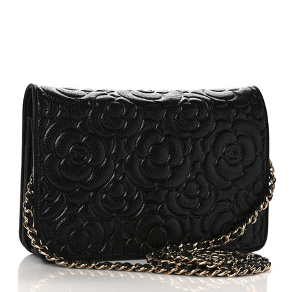 Chanel Caviar Camellia Embossed Wallet On Chain WOC Black 3 of 9