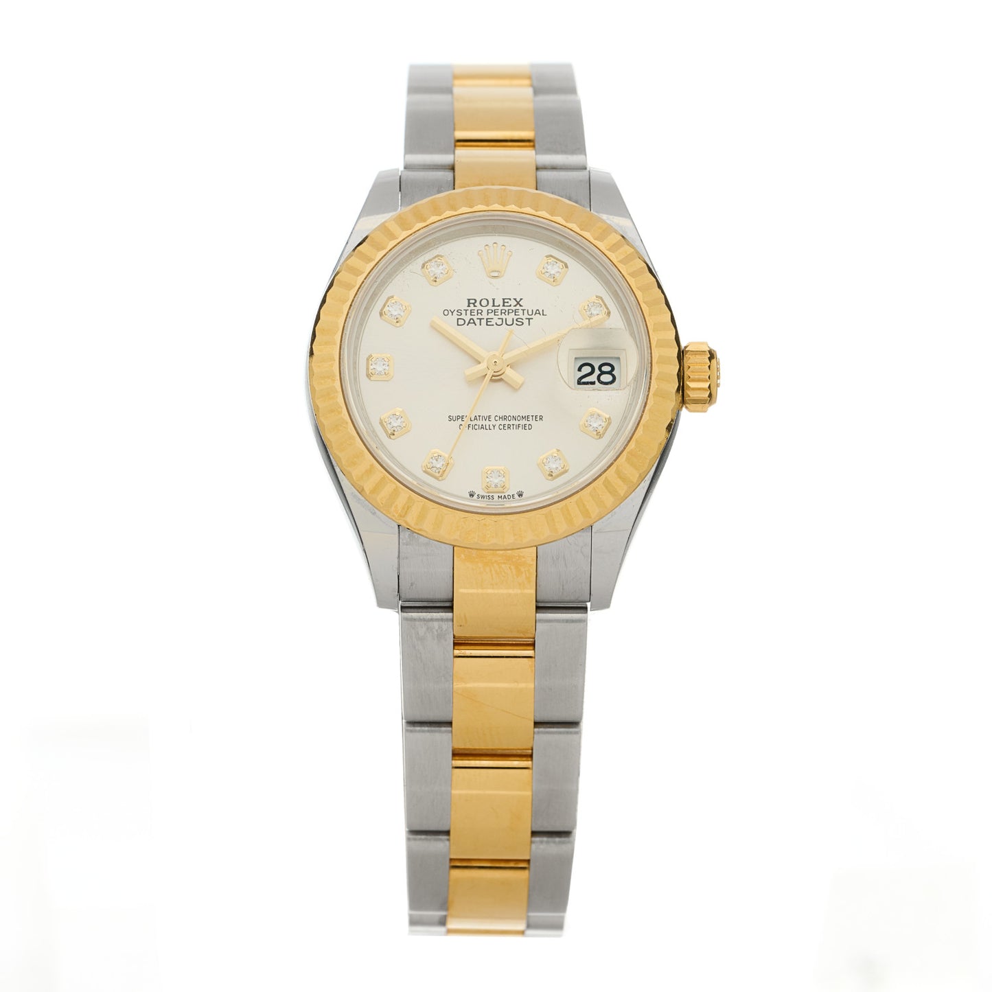 Stainless Steel 18K Yellow Gold Diamond 28mm Oyster Perpetual Datejust Watch Silver 279173