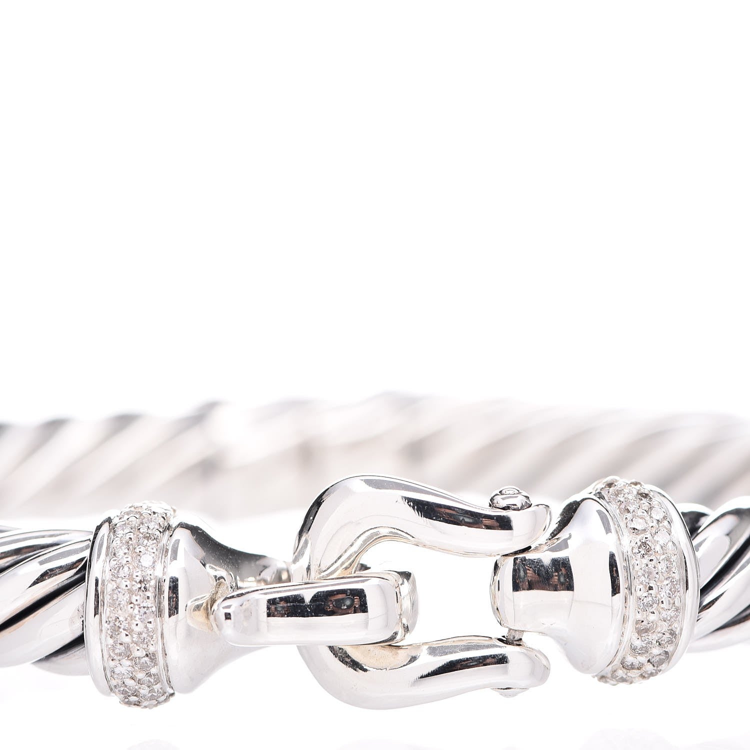 David Yurman Sterling Silver Diamond 8.5mm Cable Buckle Bracelet 4 of 5