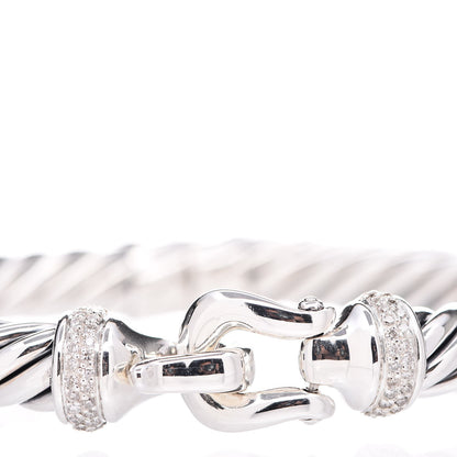 David Yurman Sterling Silver Diamond 8.5mm Cable Buckle Bracelet 4 of 5