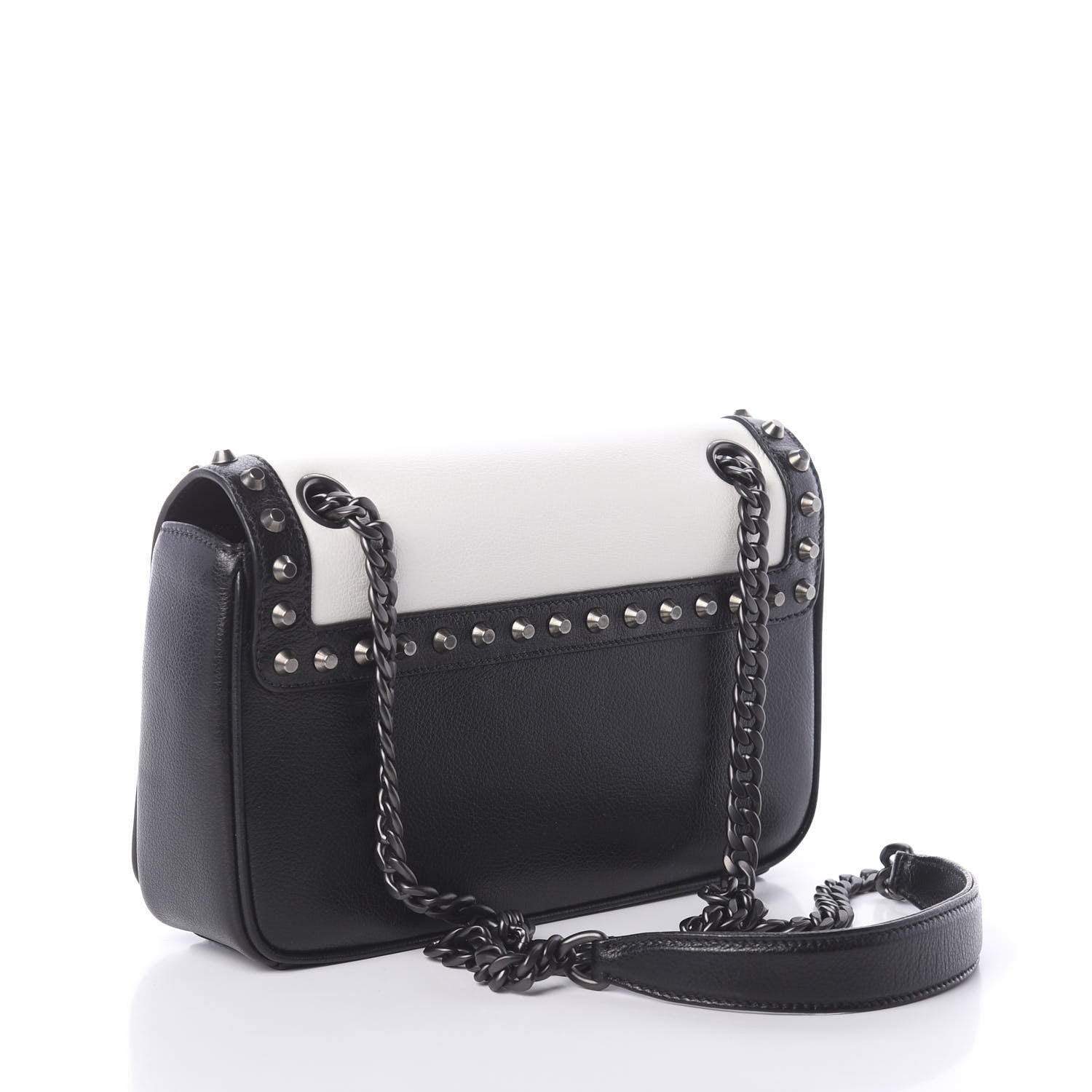 Prada Glace Calfskin Studded Crossbody White Black 4 of 9