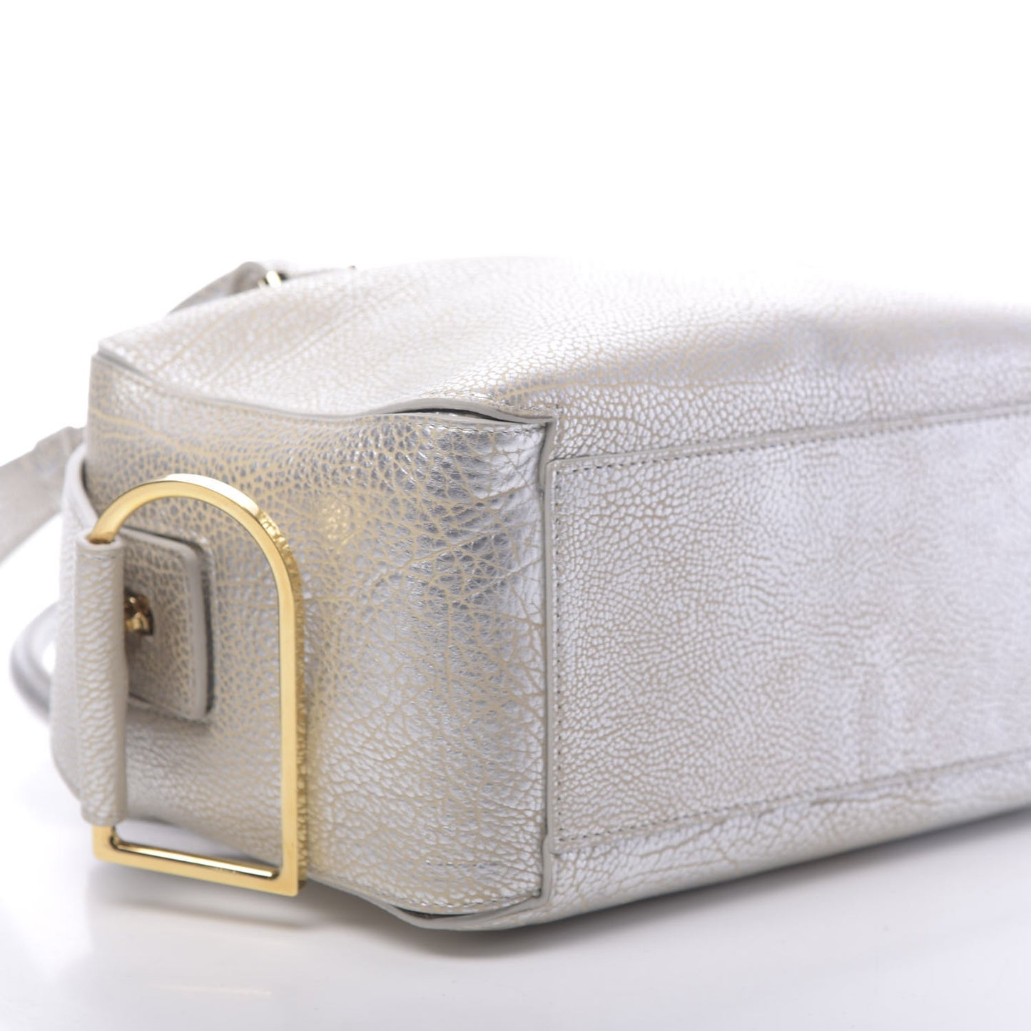 Metallic Crispy Calfskin Cool Box Satchel Antique Silver