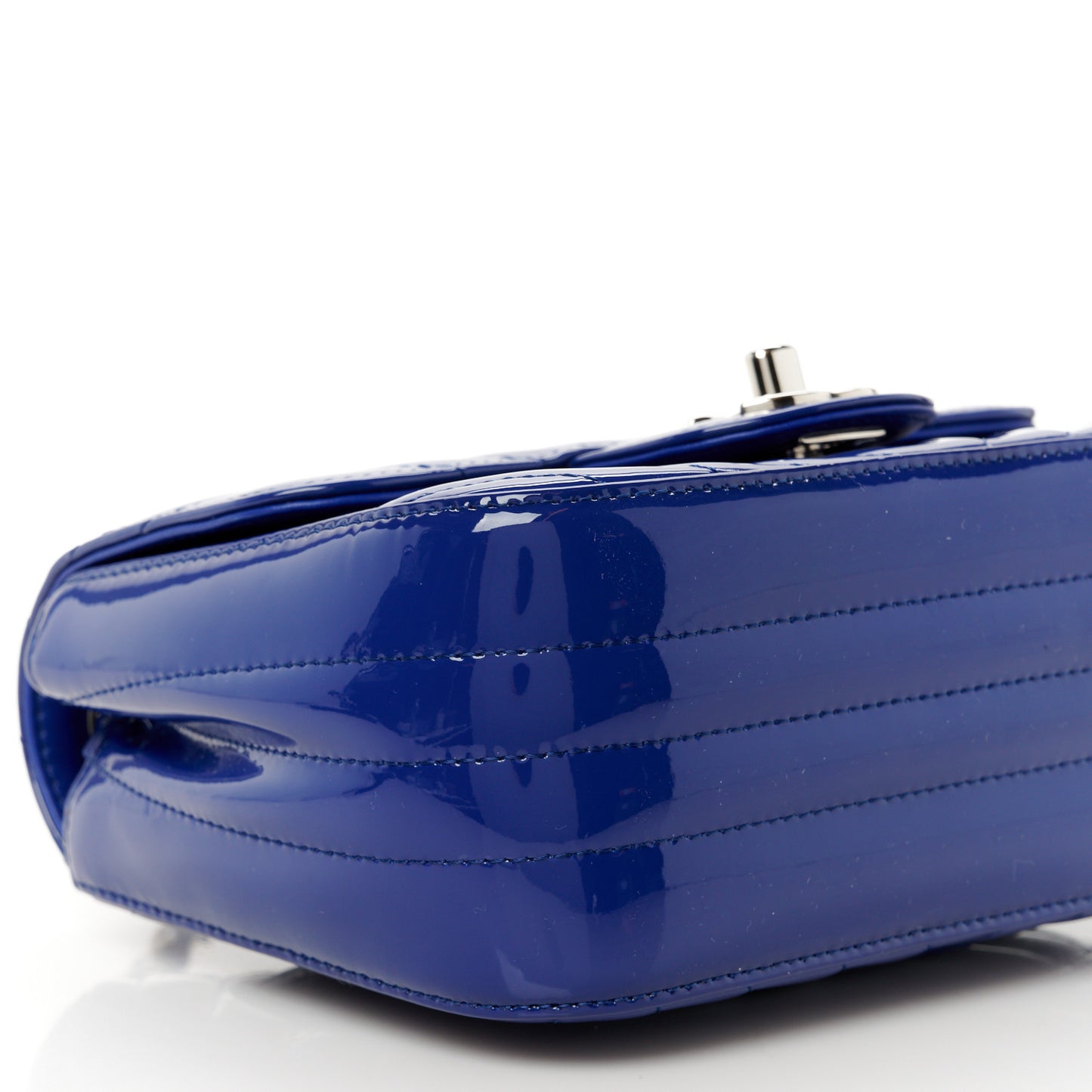 Patent Chevron Quilted Mini Square Flap Blue