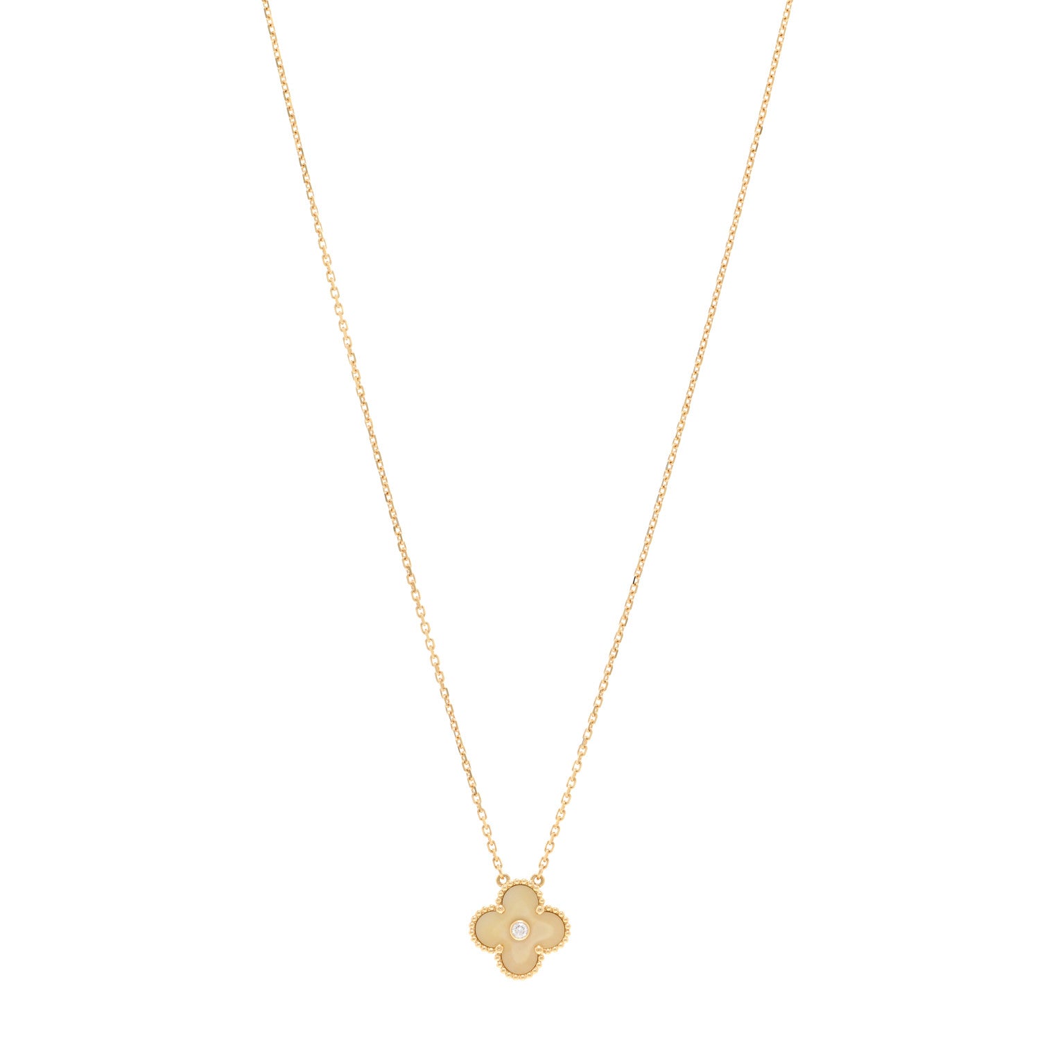 Van Cleef & Arpels 18K Yellow Gold Diamond Yellow Mother of Pearl Vintage Alhambra Pendant Necklace 1 of 5