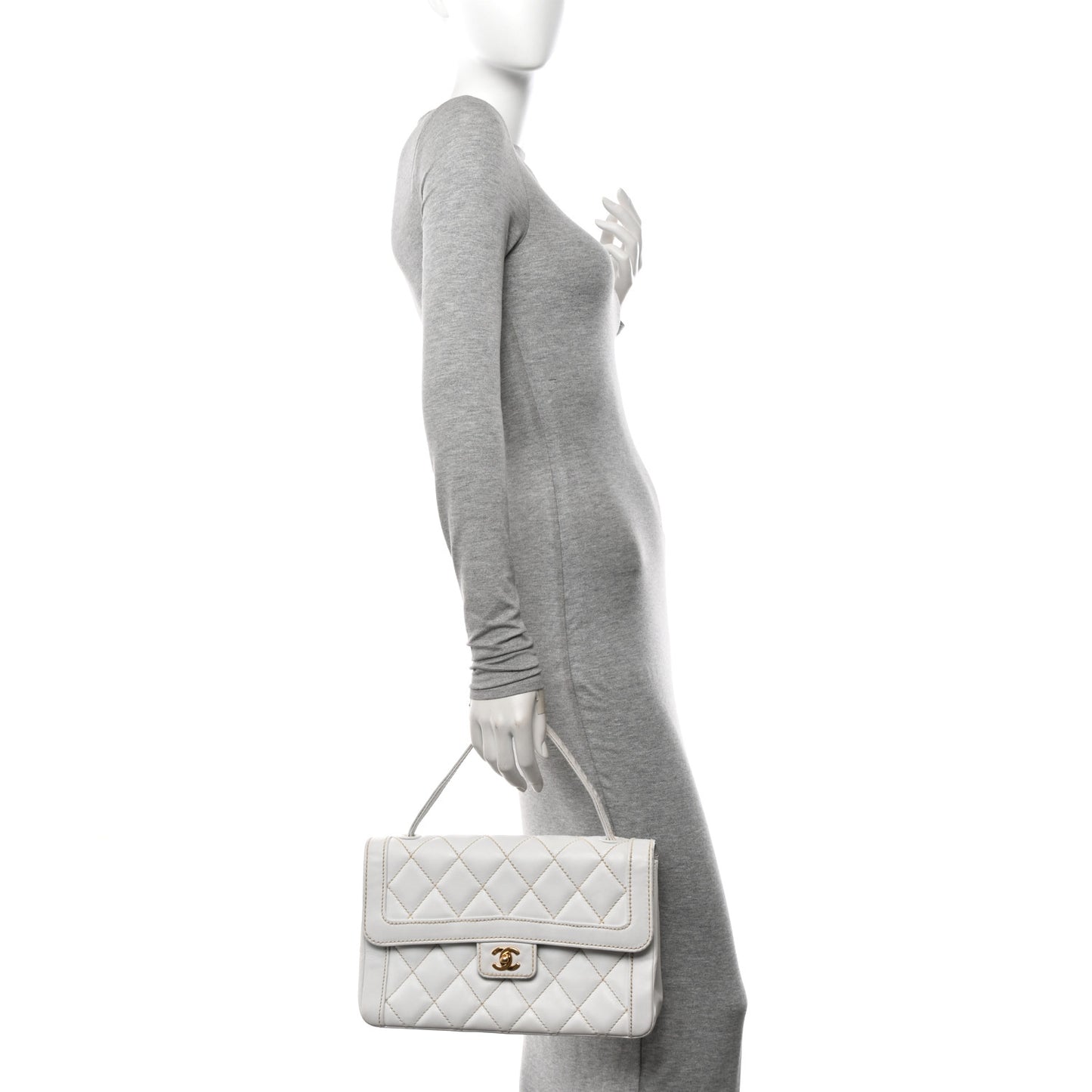 Calfskin Quilted Wild Stitch Large Flap White