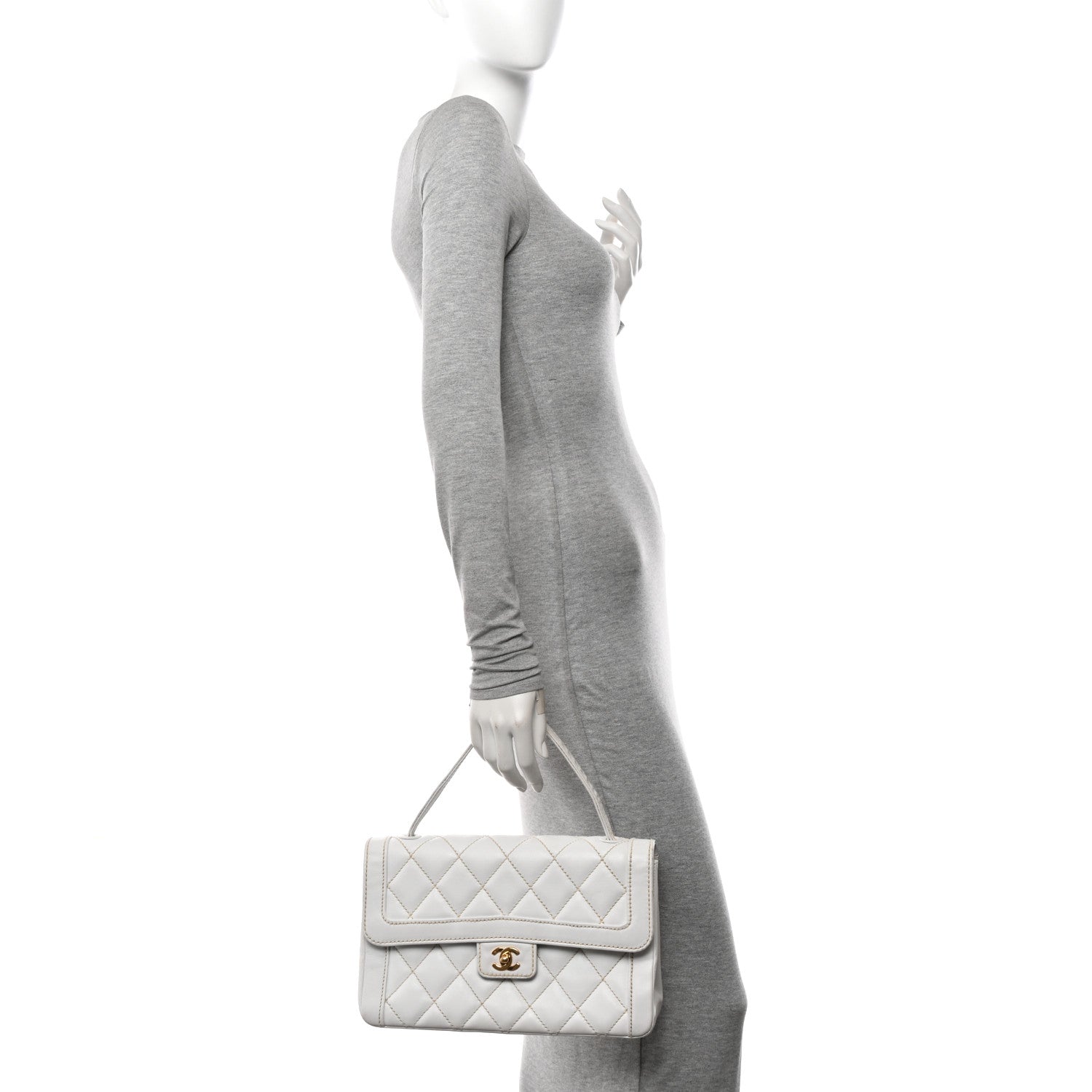 Chanel Calfskin Quilted Wild Stitch Large Flap White 2 of 17