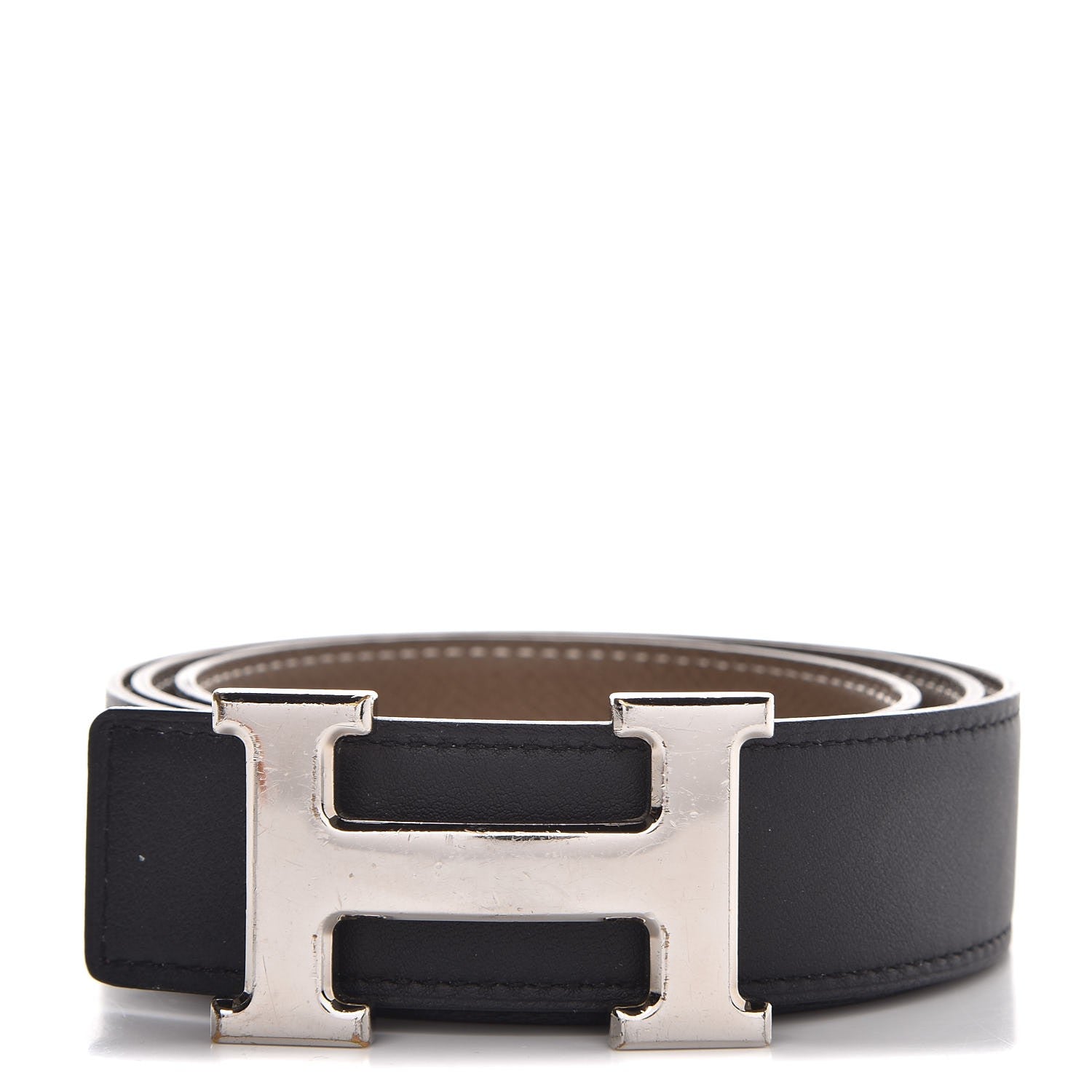 Hermes Swift Epsom 32mm H Belt 85 Black Etoupe 1 of 7