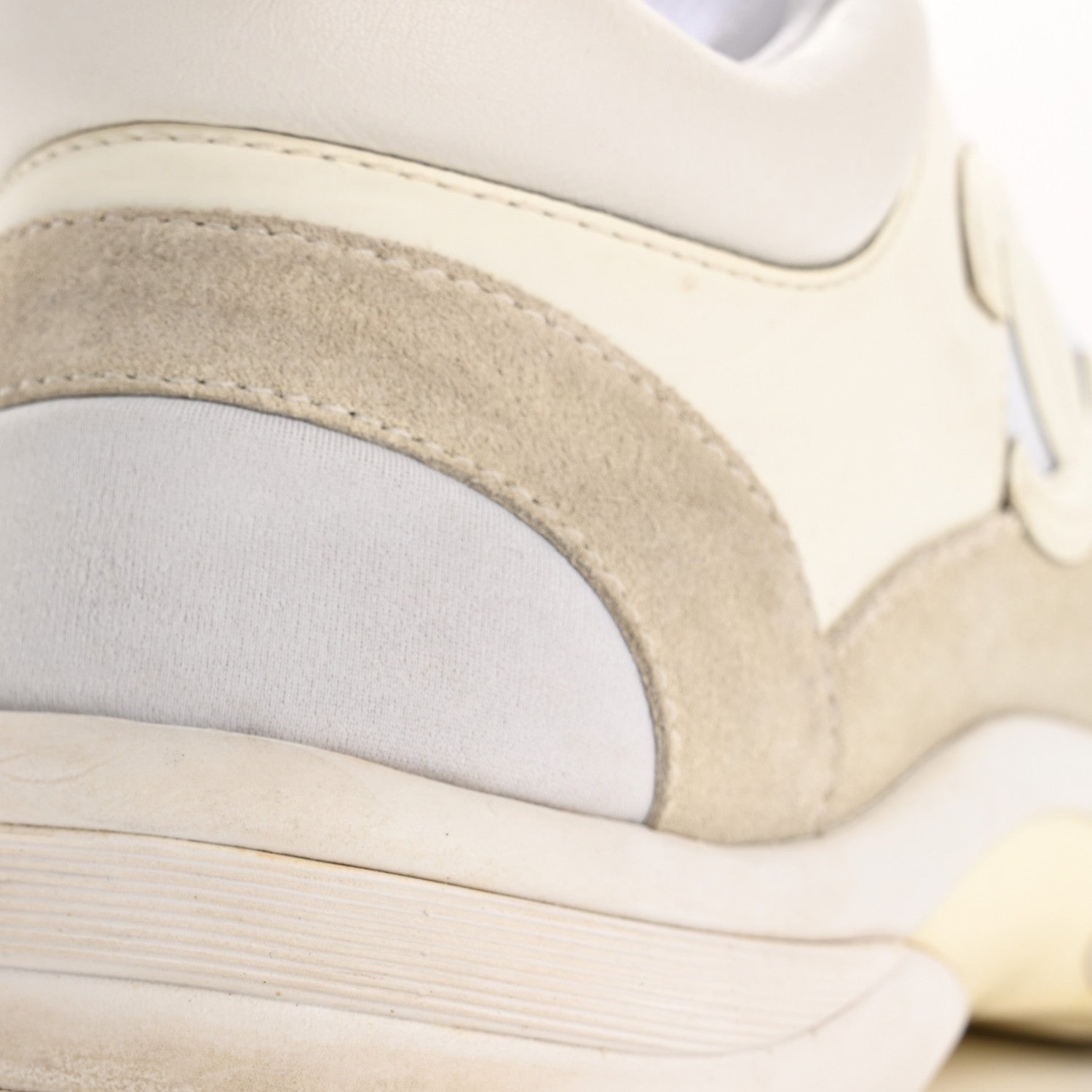 Chanel Suede Calfskin Fabric CC Sneakers 36.5 White 12 of 17