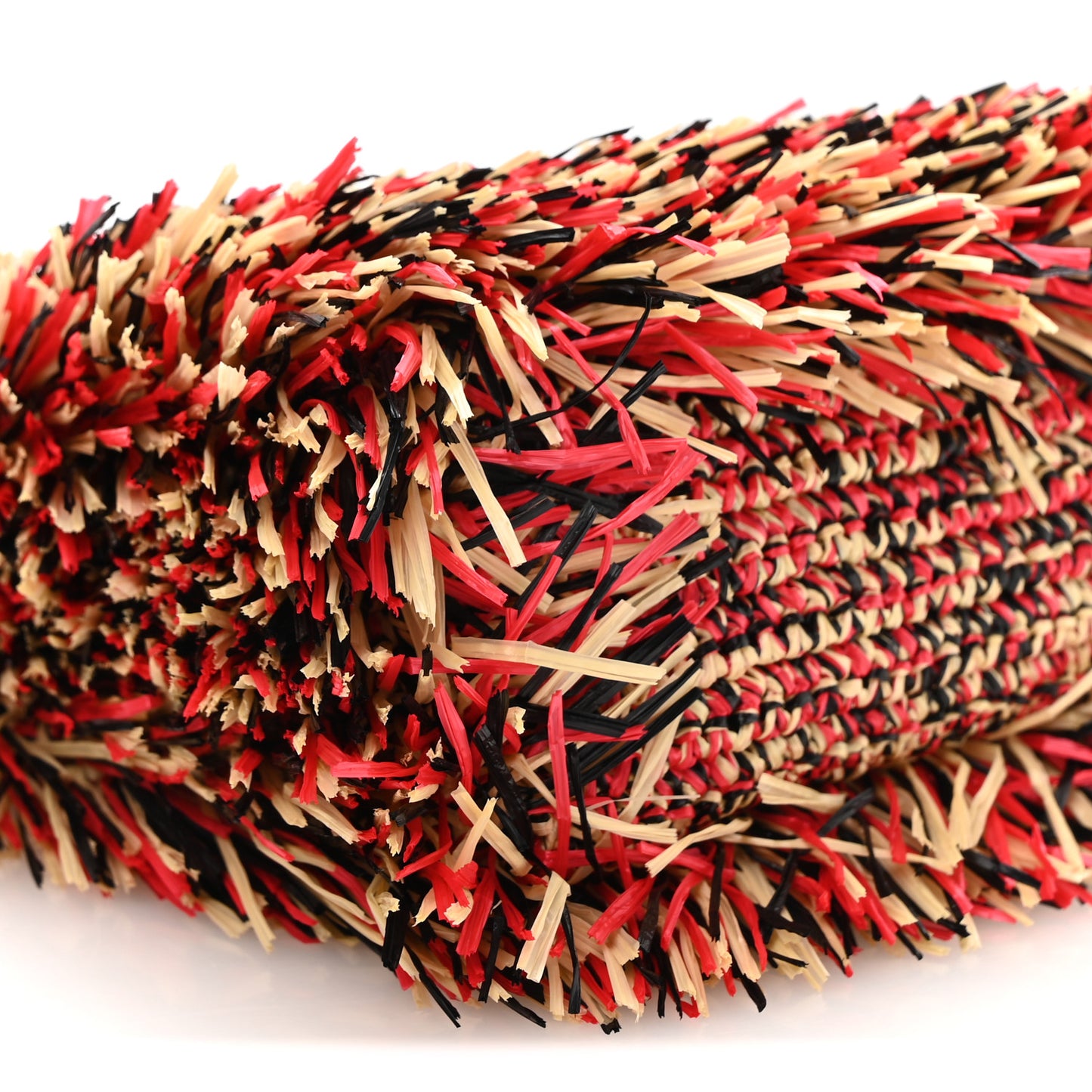 Raffia Fringe Nano Kelly Shopper Red Beige Black