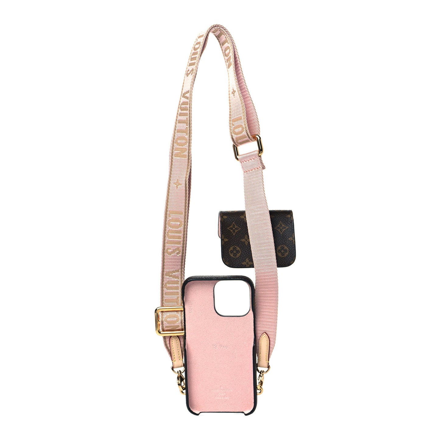 Monogram Bumper On Strap iPhone 13 Shoulder Strap Creme Pink