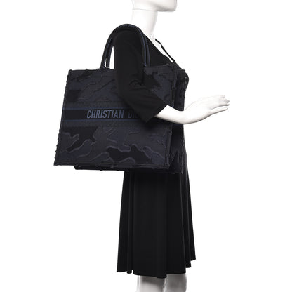 Christian Dior Canvas Embroidered Camouflage Book Tote Blue 2 of 10