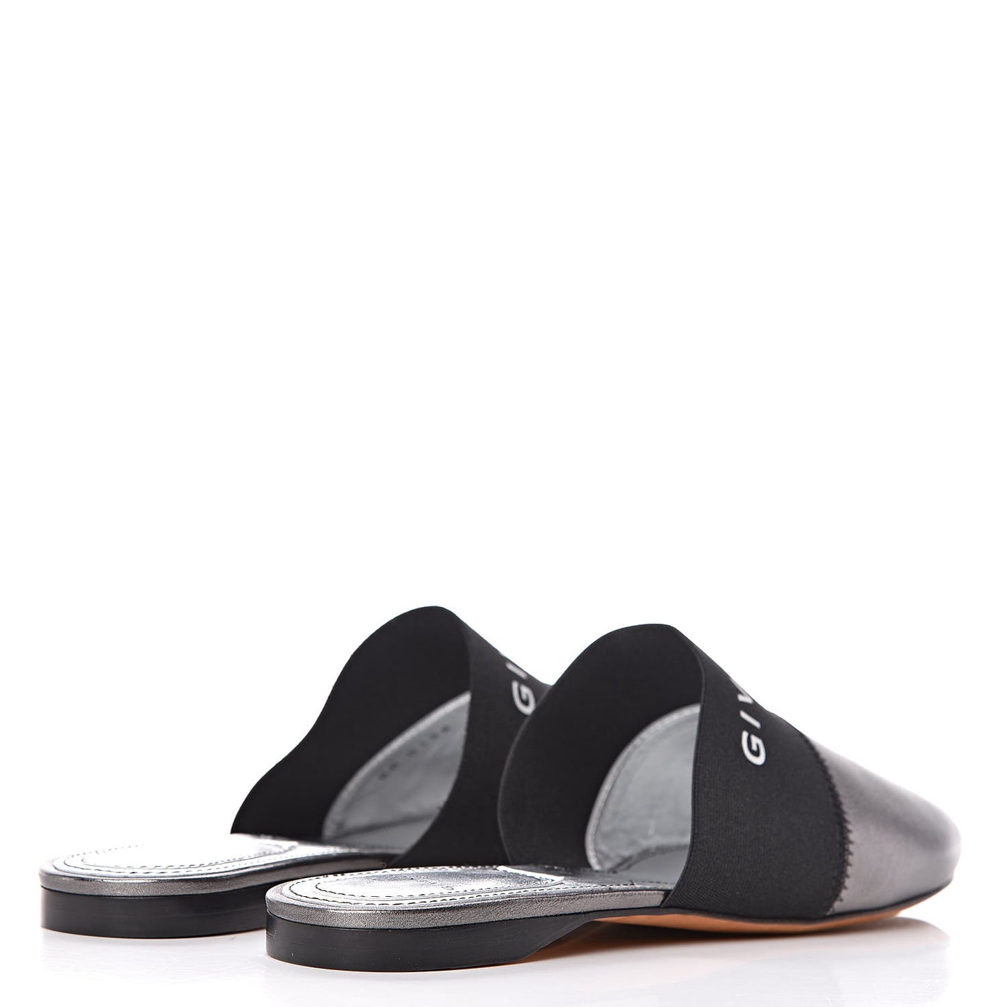 Metallic Calfskin Bedford Logo Mule Slides 37 Black
