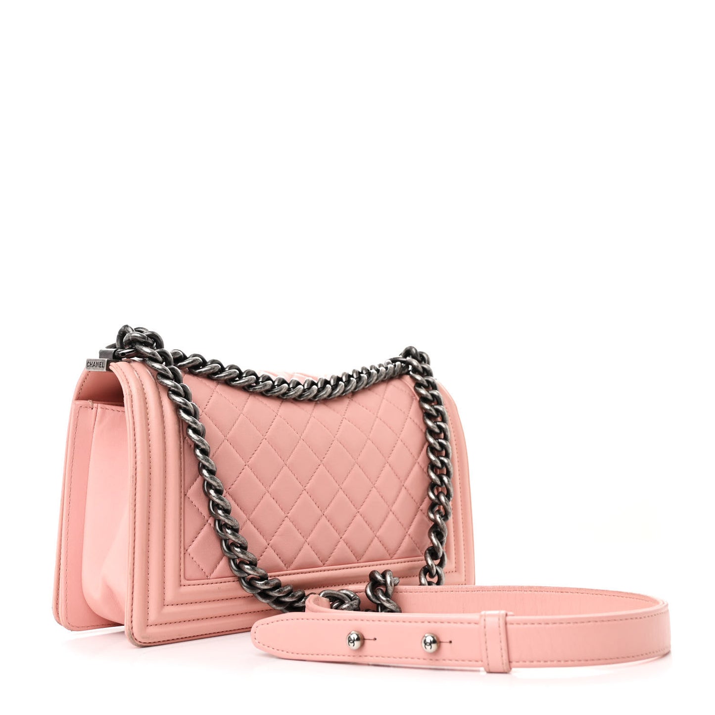 Lambskin Quilted Medium Boy Flap Light Pink