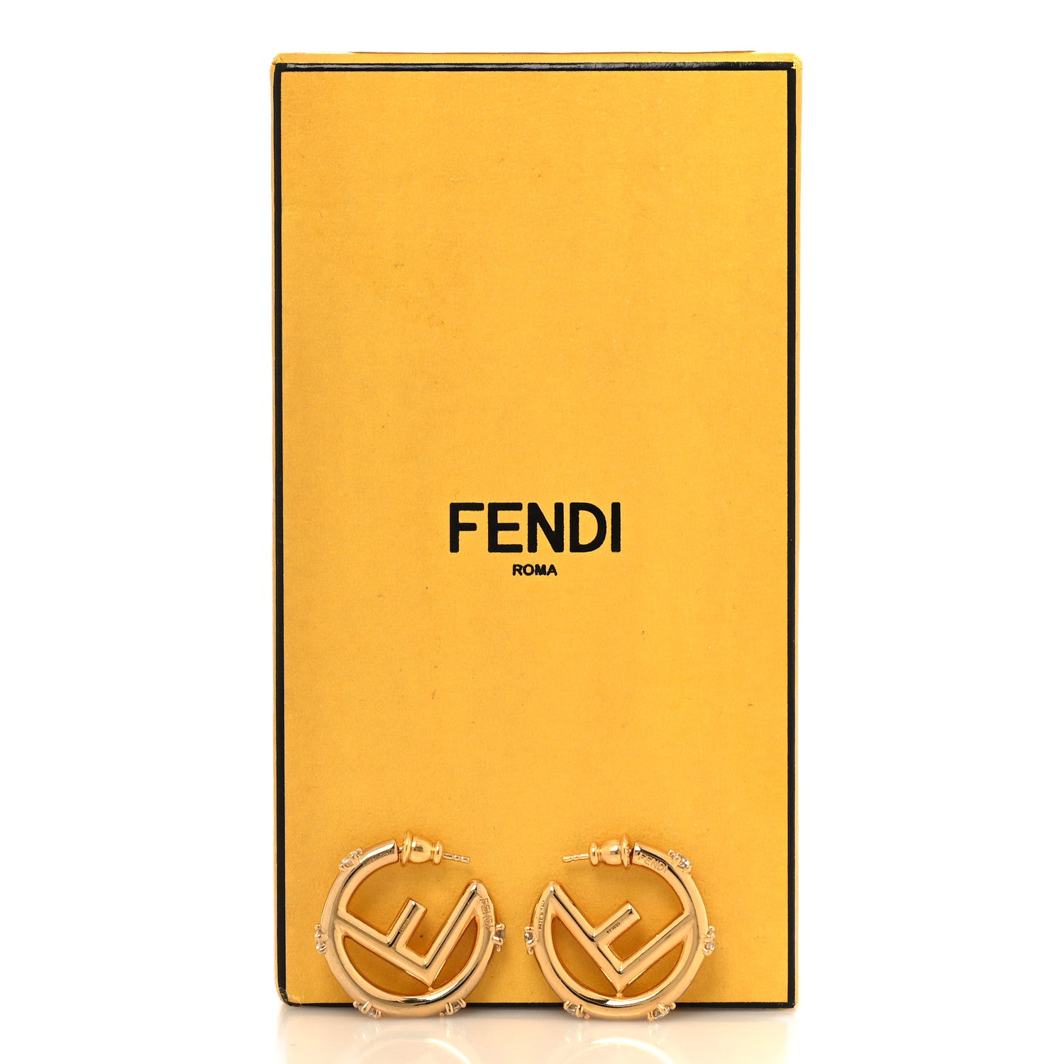 Fendi Metal Crystal F Hoop Earrings Soft Gold 5 of 5