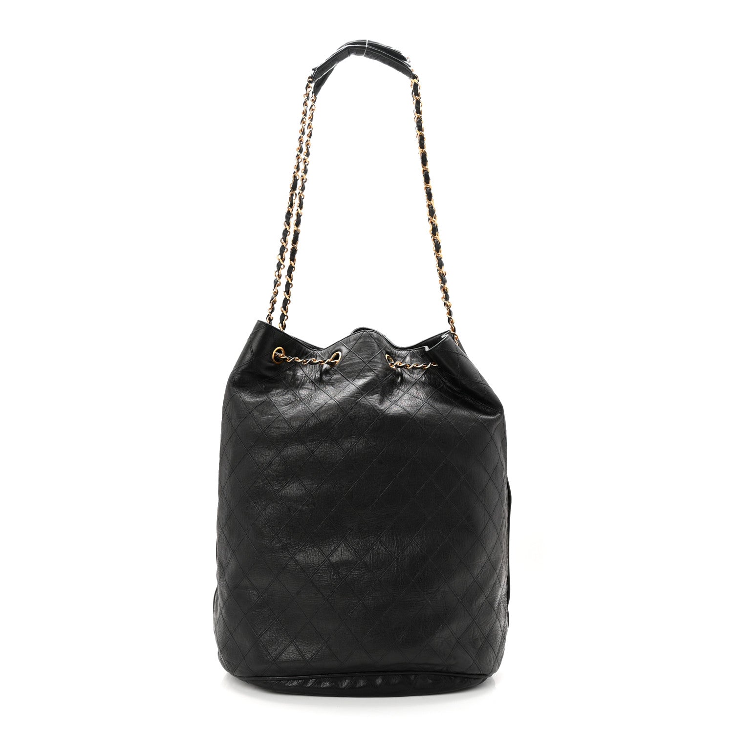 Chanel Grained Calfskin Quilted Drawstring Bucket Bag Black 1 of 13