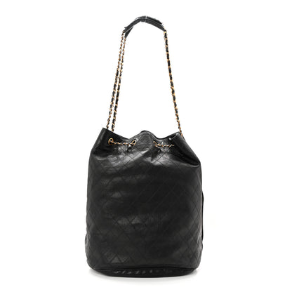 Chanel Grained Calfskin Quilted Drawstring Bucket Bag Black 1 of 13