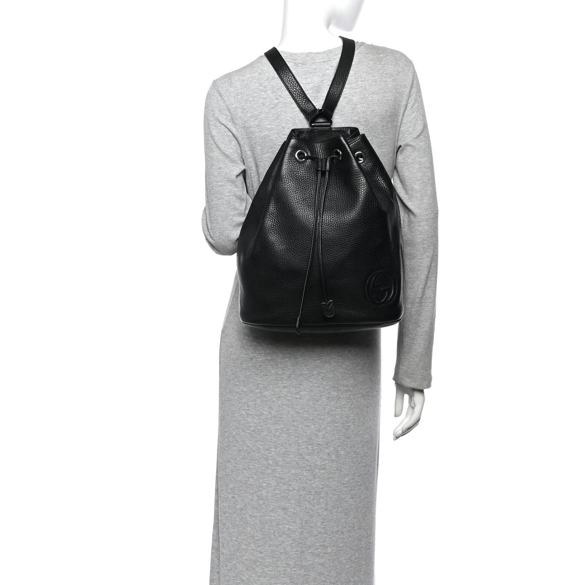 Pebbled Calfskin Small Soho Drawstring Backpack Black