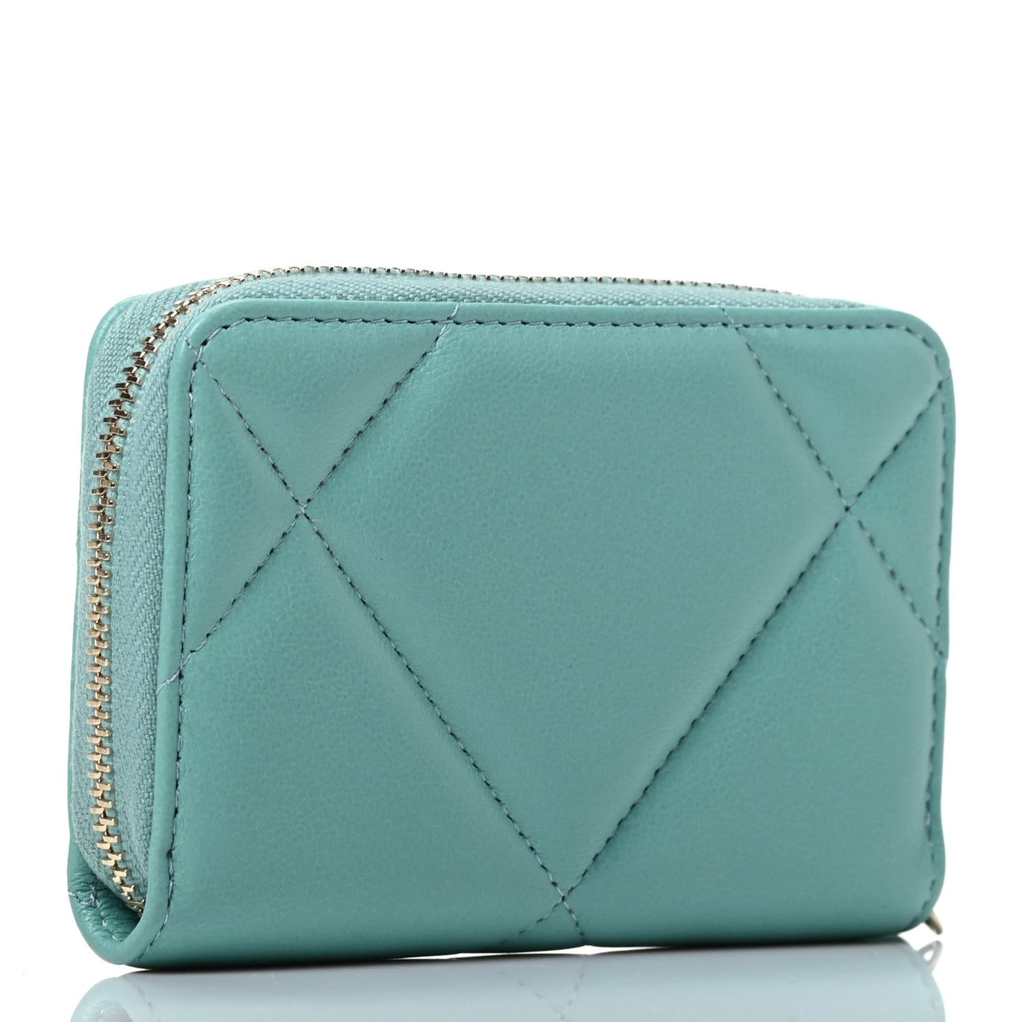 Lambskin Quilted Chanel 19 Zip Around Coin Purse Wallet Light Green