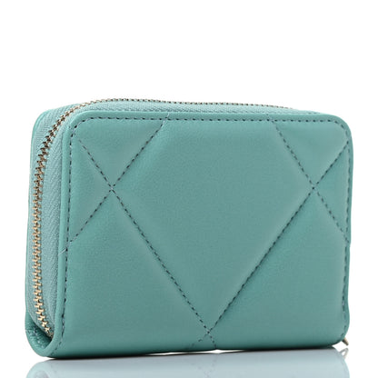 Chanel Lambskin Quilted Chanel 19 Zip Around Coin Purse Wallet Light Green 3 of 8