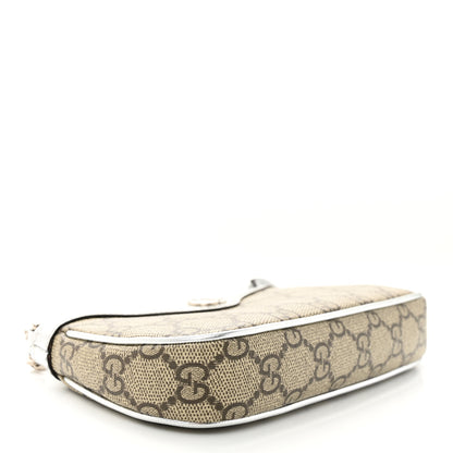 Gucci GG Supreme Monogram Lame Textured Dollar Calfskin Mini Ophidia Chain Bag Beige Ebony Silver 4 of 10