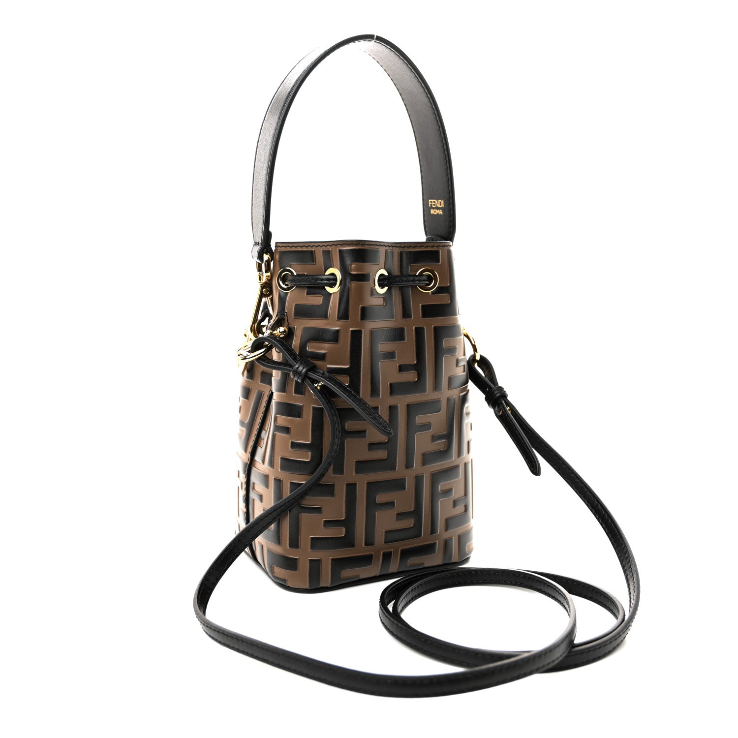 Fendi Vitello Liberty F is Fendi Bi-Color FF 1974 Embossed Mini Mon Tresor Bucket Bag Maya Black 3 of 10