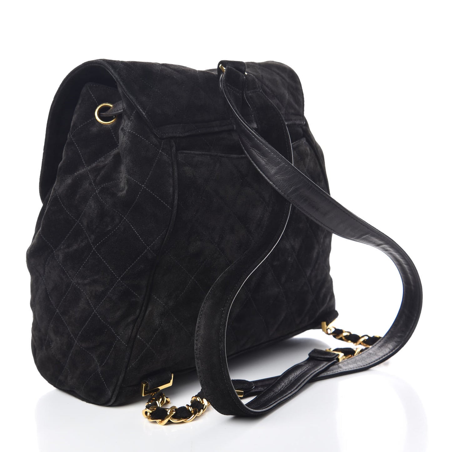 Suede Quilted Drawstring Backpack Black