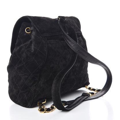 Chanel Suede Quilted Drawstring Backpack Black 3 of 9