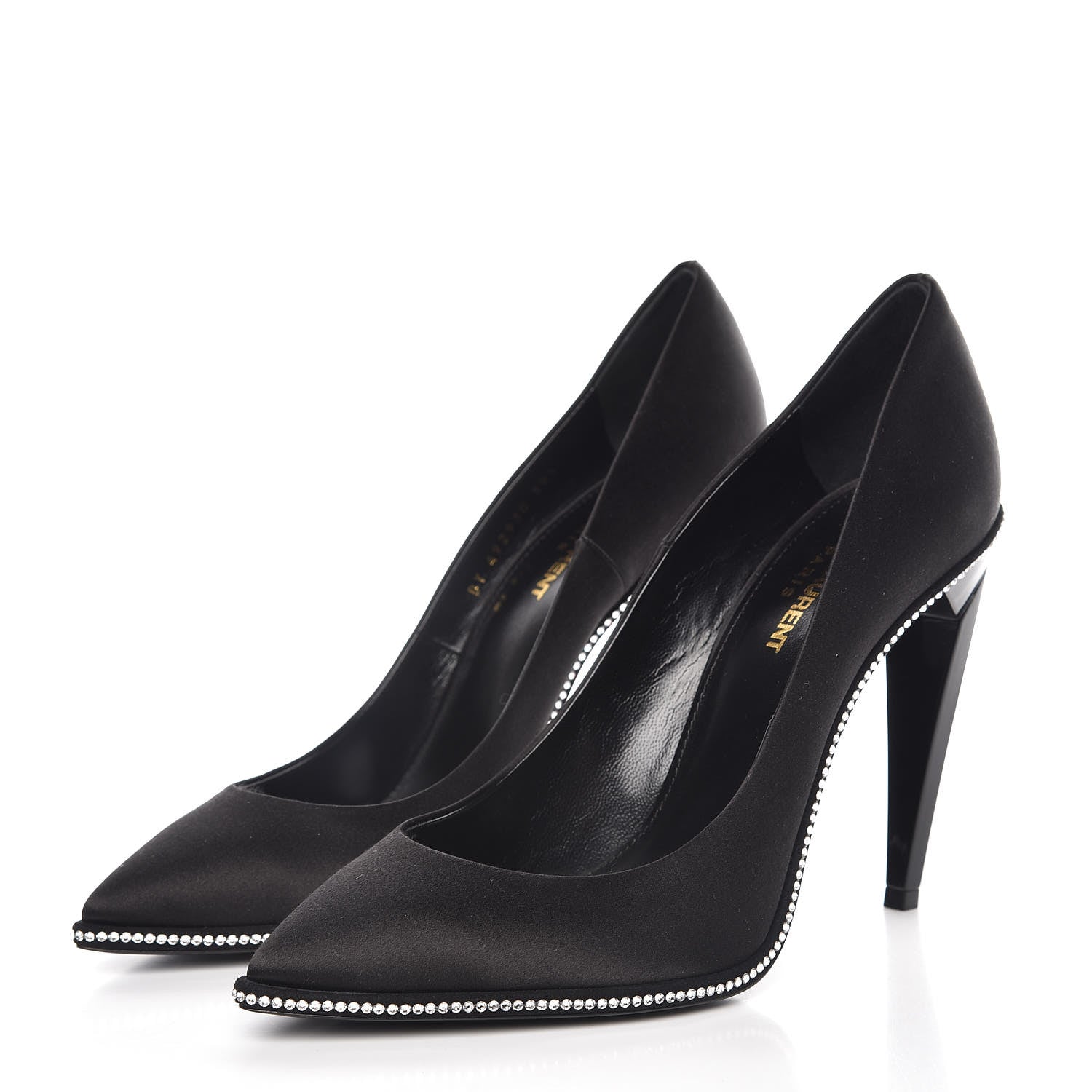 Saint Laurent Satin Crystal Embellished Freja 105 Pumps 38.5 Black 3 of 8