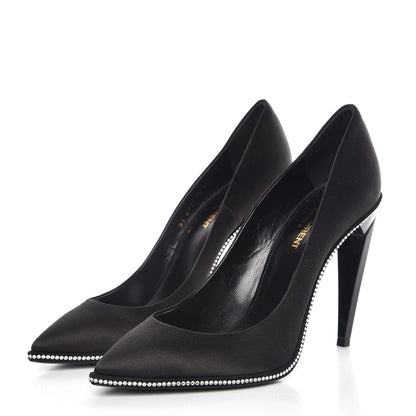 Saint Laurent Satin Crystal Embellished Freja 105 Pumps 38.5 Black 3 of 8