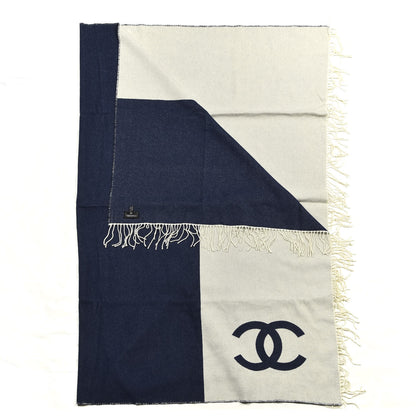 Chanel Merino Wool Cashmere CC Throw Blanket Navy White 5 of 5