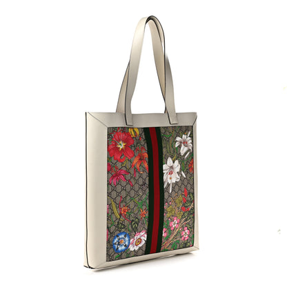 Gucci GG Supreme Monogram Flora Web Ophidia Vertical Shopping Tote White 4 of 11