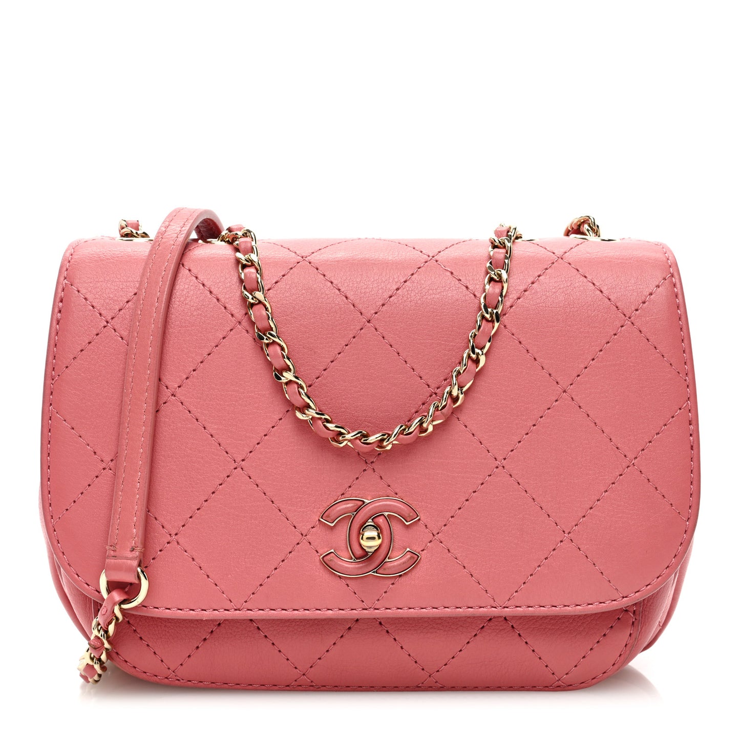 Calfskin Stitched Small Flap Bag Pink