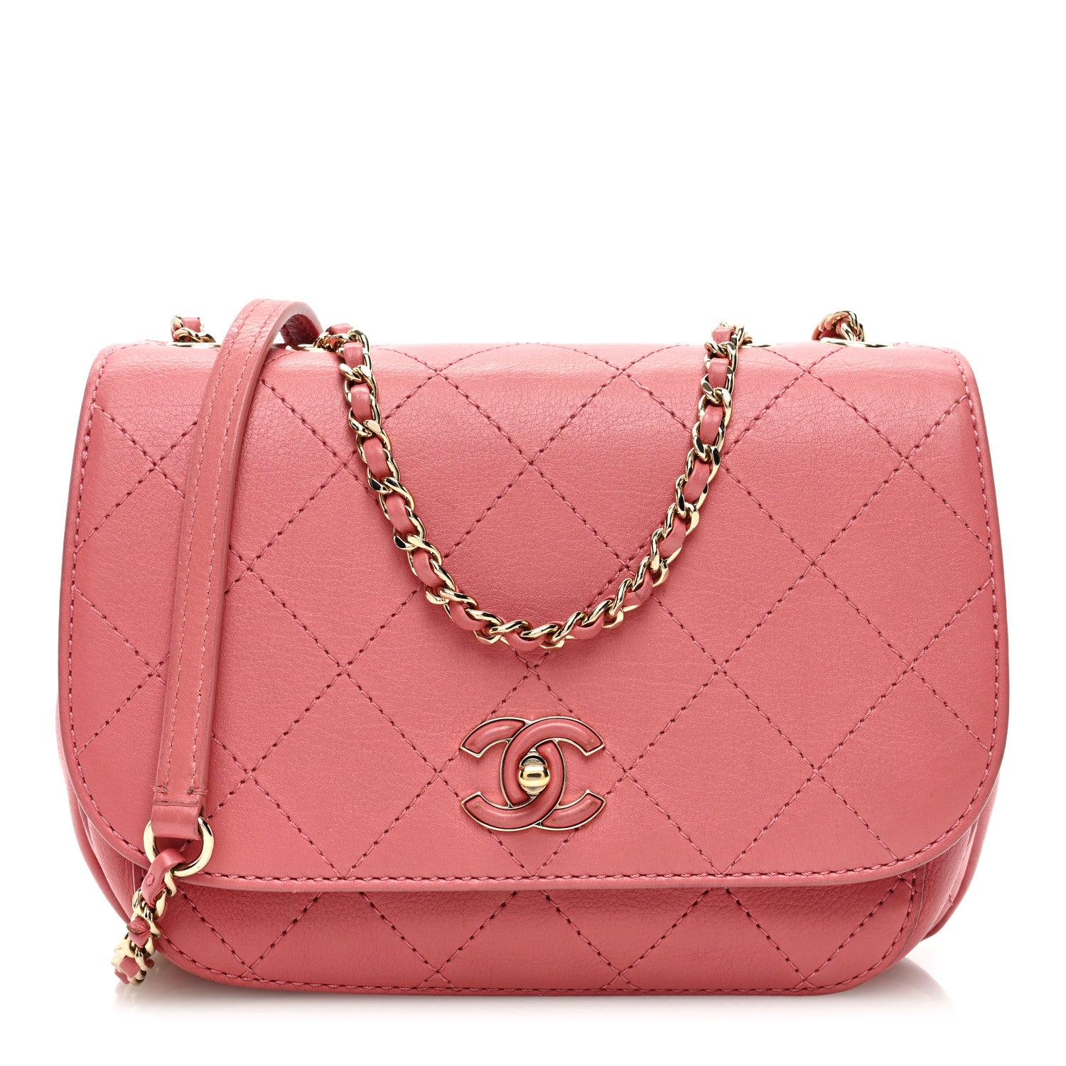 Chanel Calfskin Stitched Small Flap Bag Pink 1 of 11