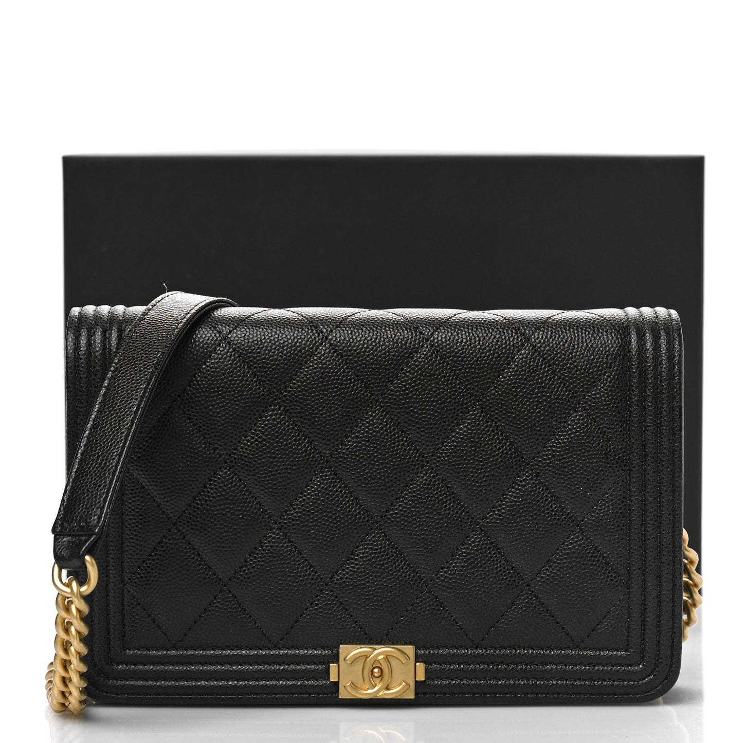 Caviar Quilted Boy Wallet On Chain WOC Black