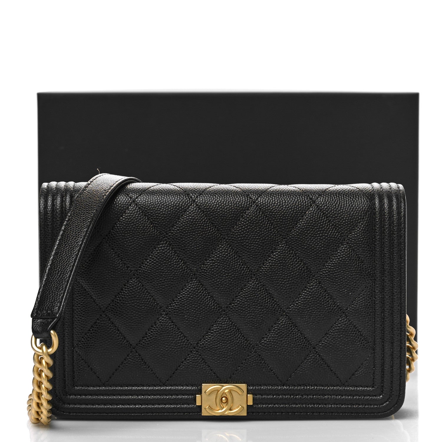 Chanel Caviar Quilted Boy Wallet On Chain WOC Black 10 of 10