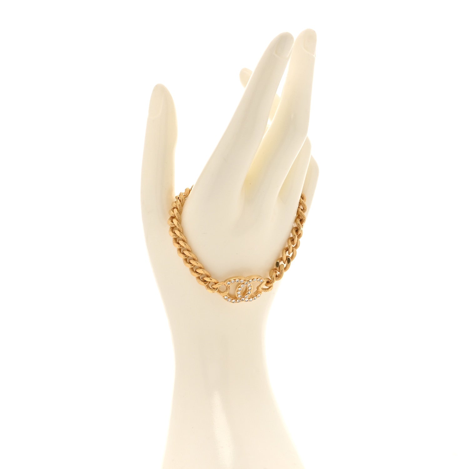 Chanel Crystal CC Chain Link Bracelet Gold 2 of 5