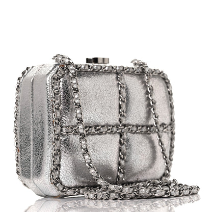 Chanel Metallic Lambskin Minaudiere Clutch Silver 2 of 10