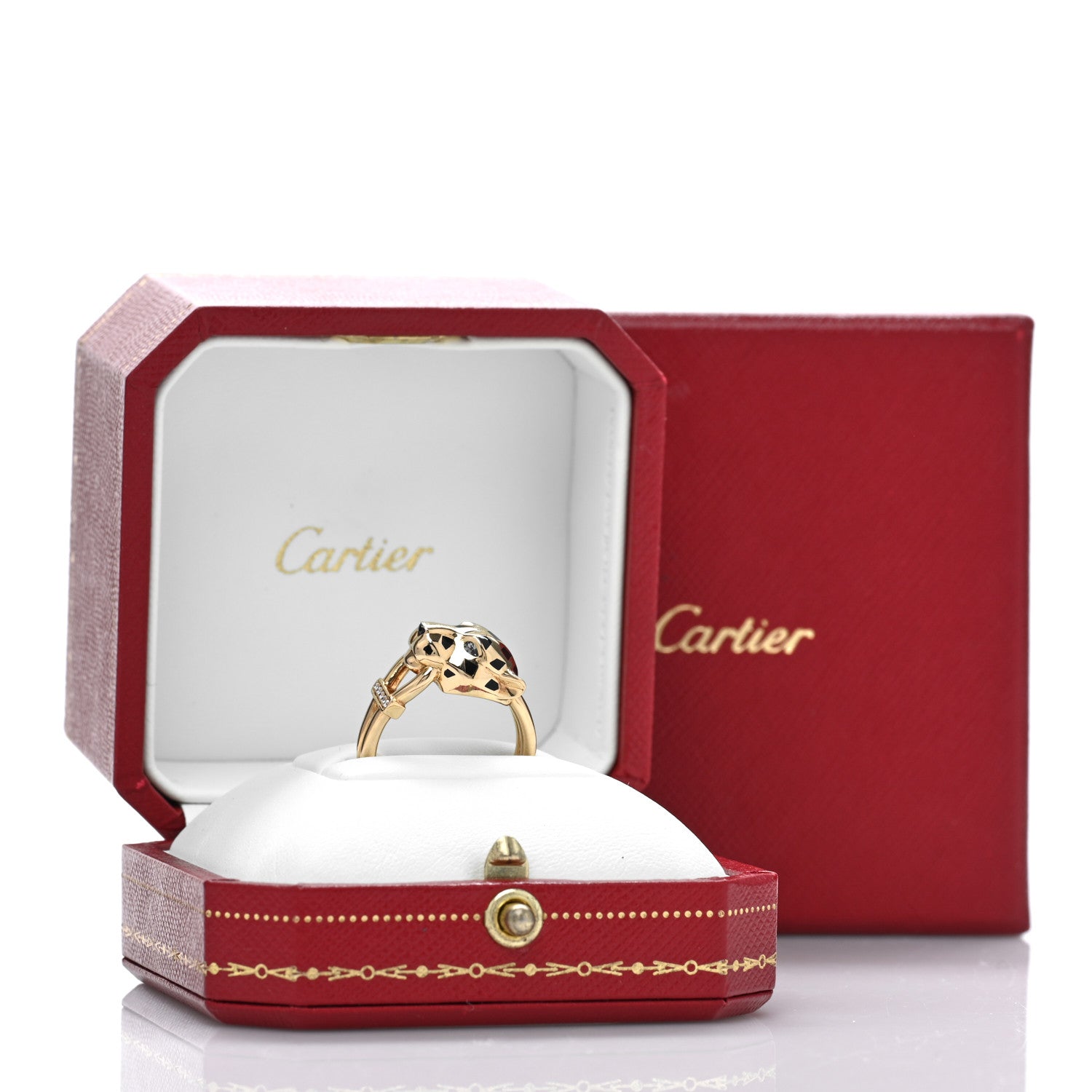 Cartier 18K Yellow Gold Diamond Tsavorite Garnet Black Onyx Panthere de Cartier Ring 54 7 6 of 6