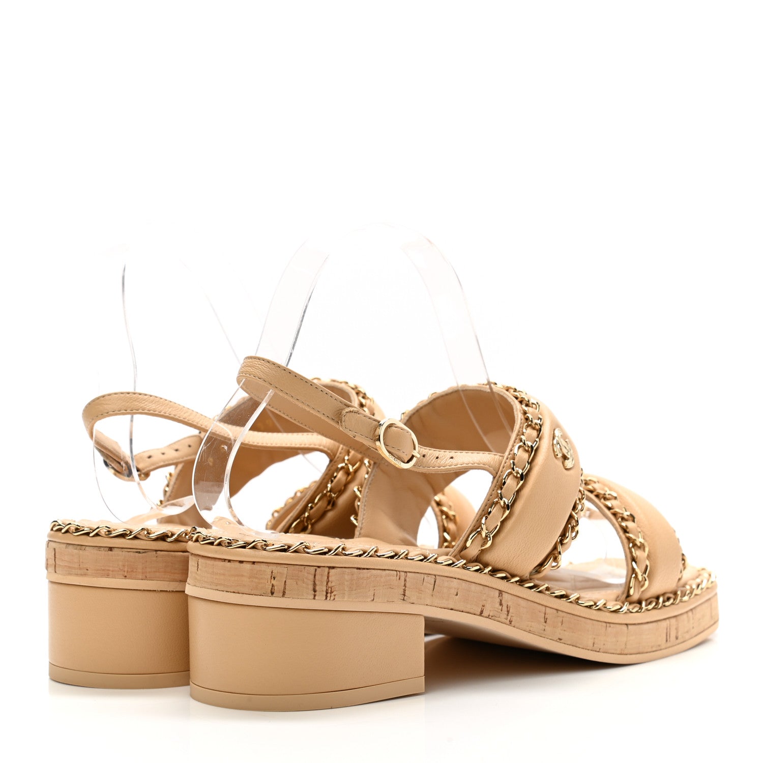 Chanel Lambskin Cork Chain Sandals 38 Beige 4 of 8