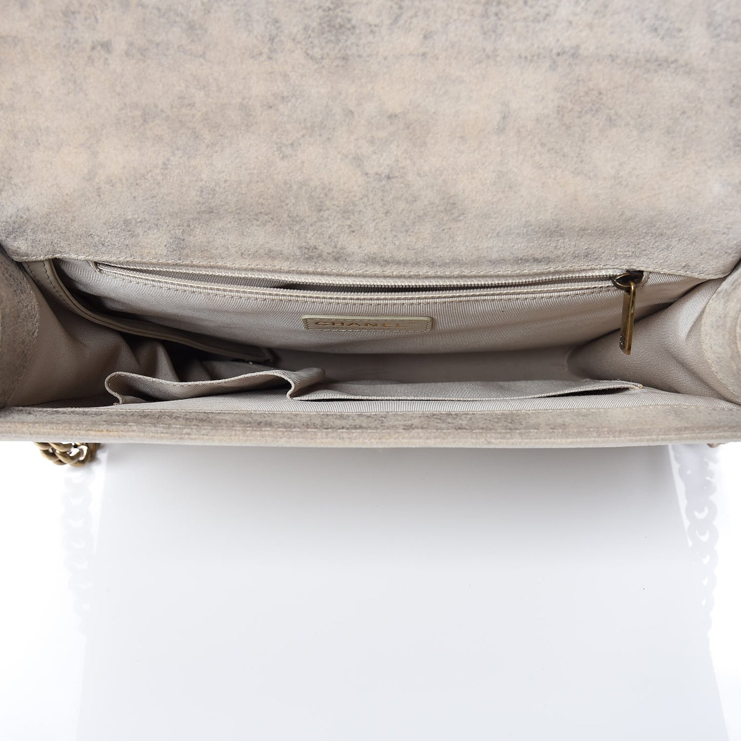 Iridescent Calfskin Quilted Large Boy Flap Beige