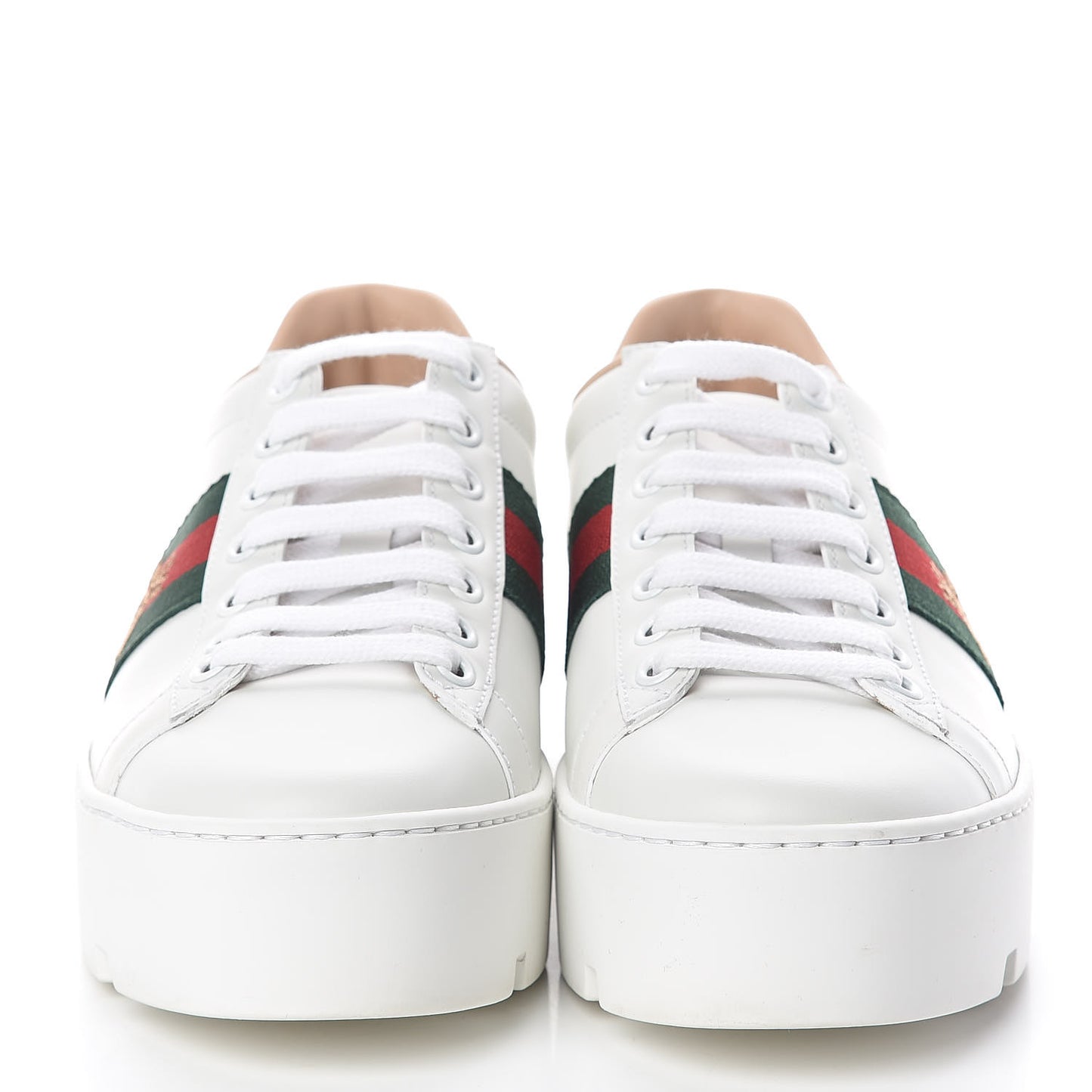 Calfskin Web Bee Embroidered Womens Ace Platform Sneakers 36 White