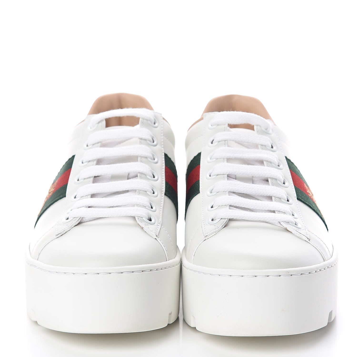 Gucci Calfskin Web Bee Embroidered Womens Ace Platform Sneakers 36 White 2 of 12