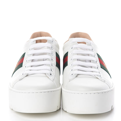 Gucci Calfskin Web Bee Embroidered Womens Ace Platform Sneakers 36 White 2 of 12