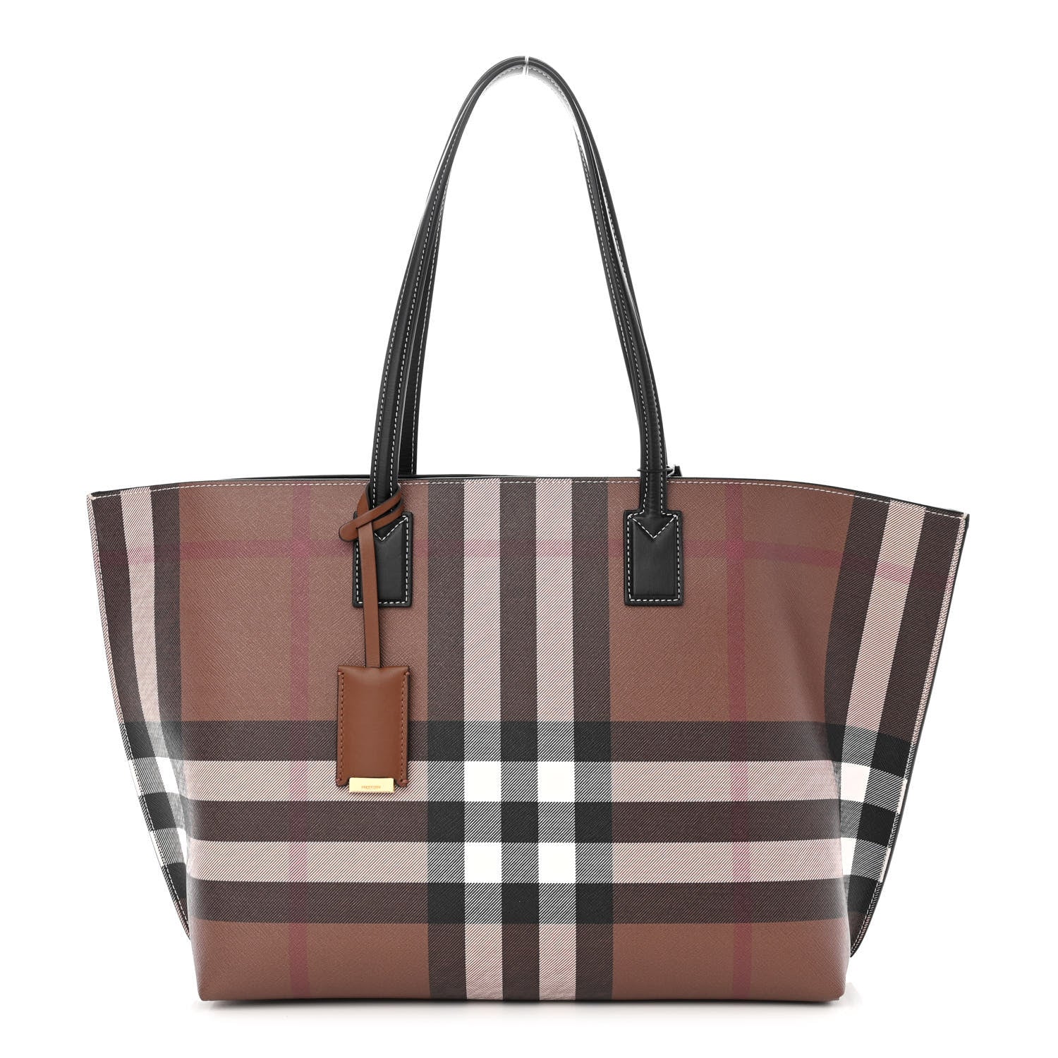 Burberry E-Canvas Check Medium Tote Dark Birch Brown 1 of 12
