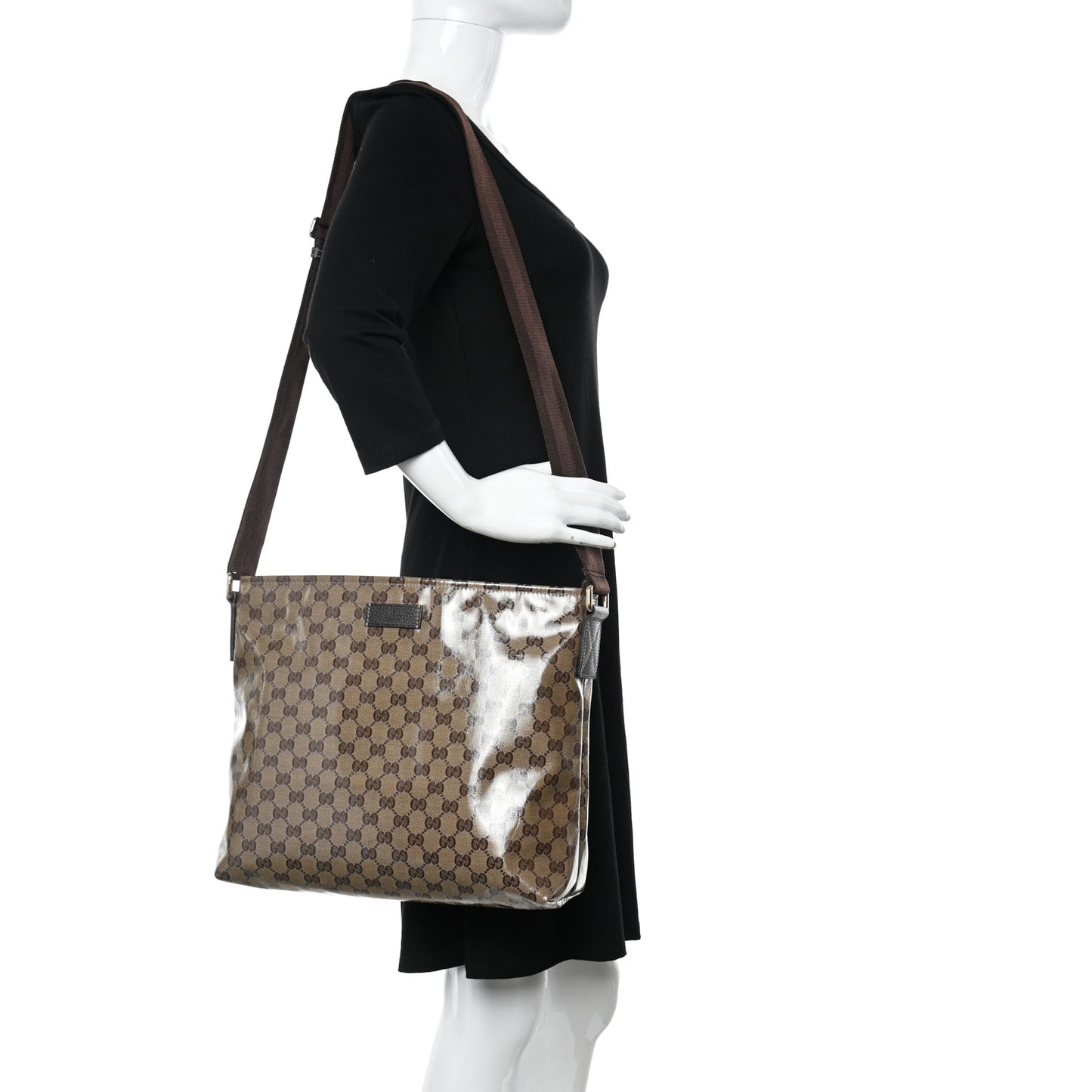 Crystal Monogram Large Flat Messenger Bag Dark Brown